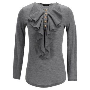 Balmain Ruffle Accent Sweater in Grey Wool